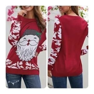 Womens Size S Red Pullover Christmas‎ Ugly Sweater Santa Snowflakes Print Knit
